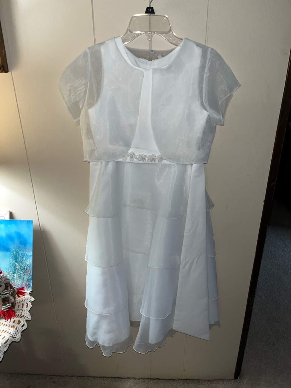 Girls White Tiered Formal Dress with Matching Bolero Jacket